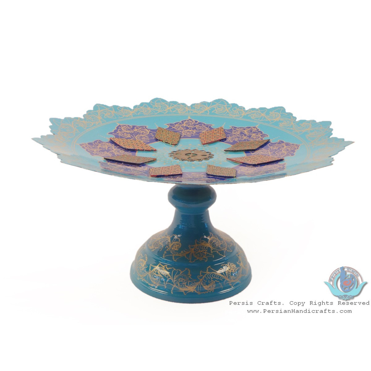 Modern Style Enamel & Khatam on Copper Pedestal Candy/Nut Dish - HE3034-Persian Handicrafts