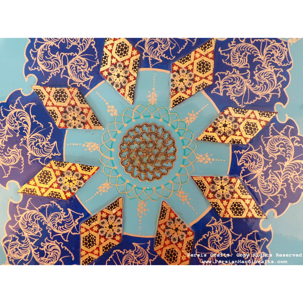 New Style Wall Hanging Plate - Enamel (Minakari) & Khatam - HE3037-Persian Handicrafts