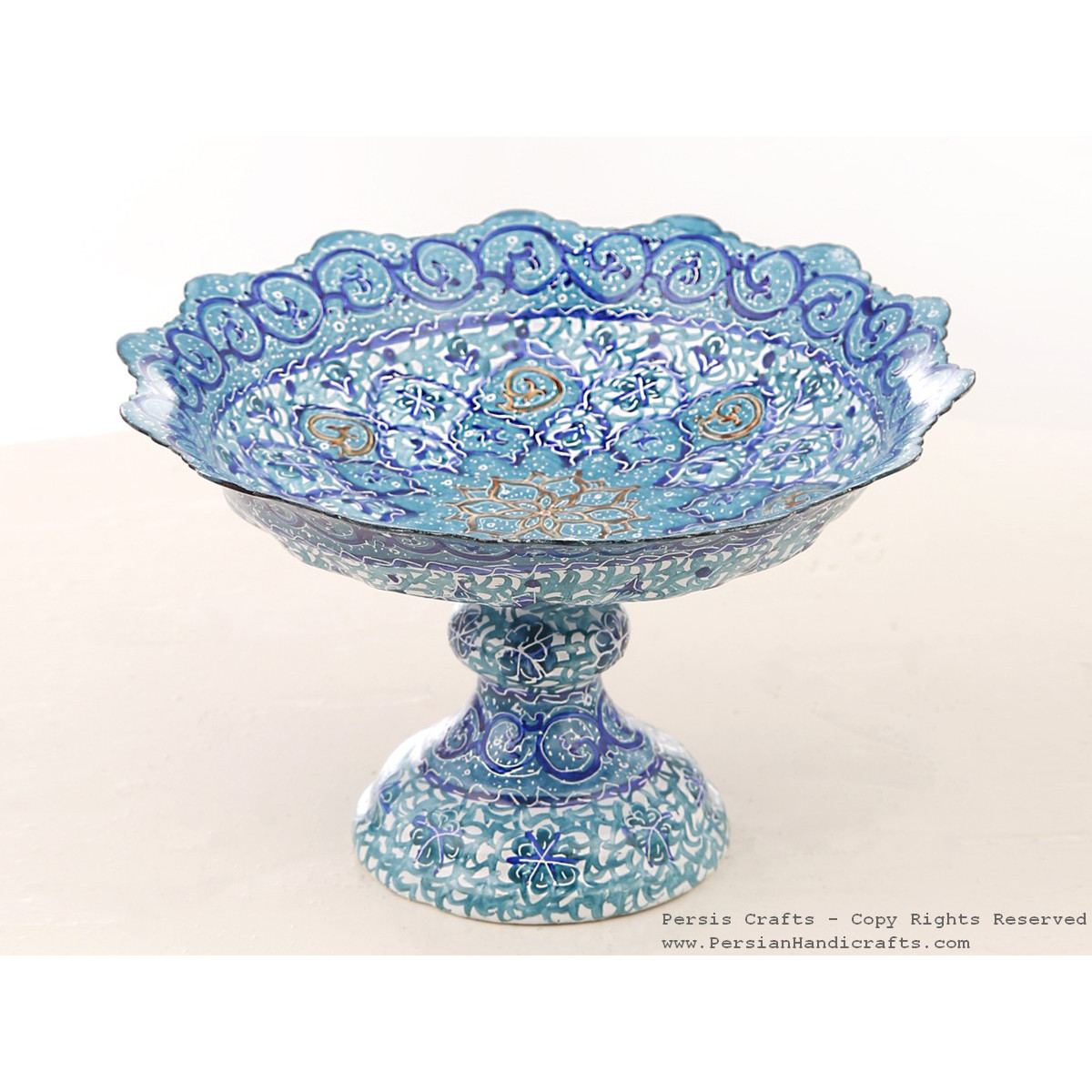 Enamel (Minakari) Pedestal Compote Candy Dish - HE3041-Persian Handicrafts