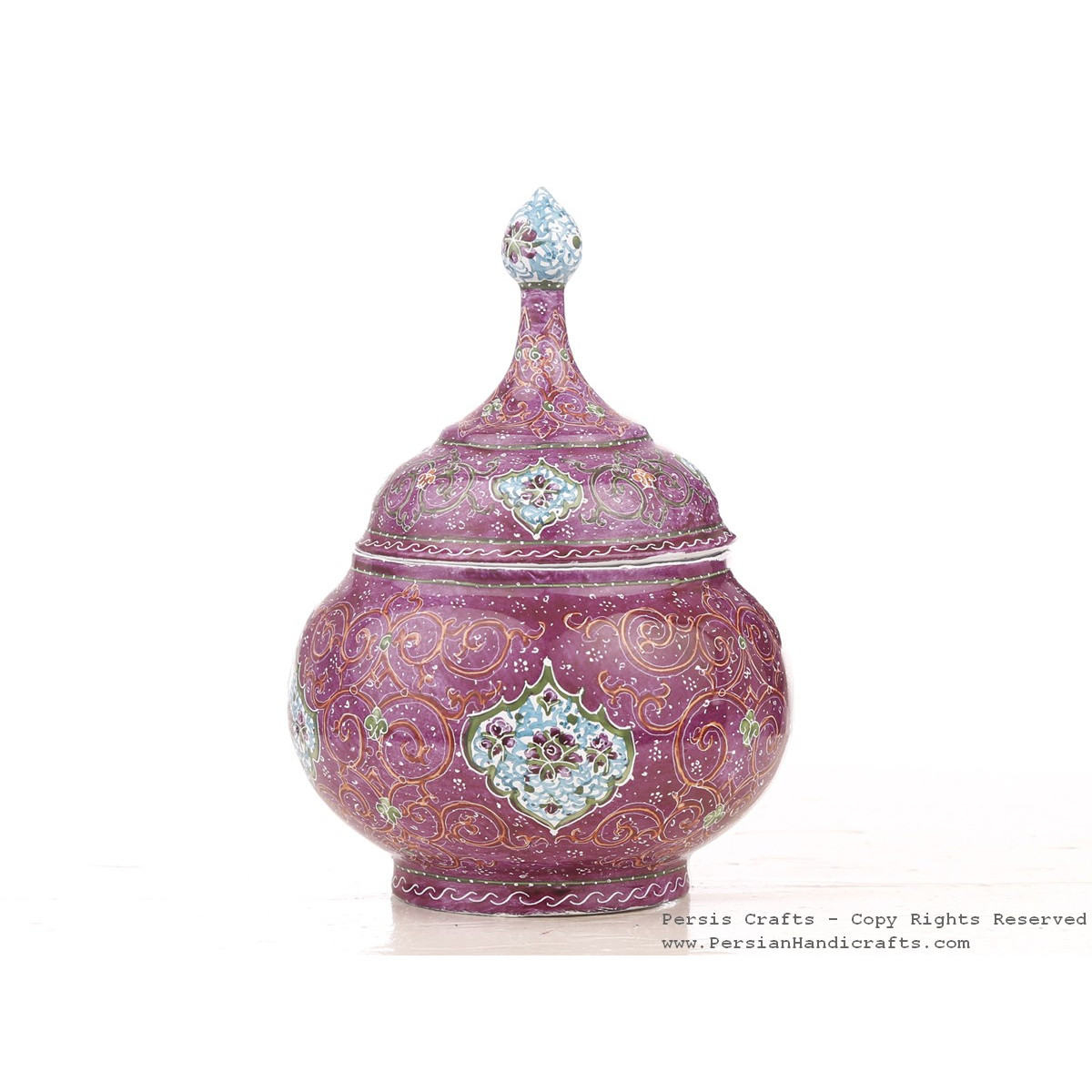 Enamel (Minakari) Sugar Candy Pot Persiada - HE3042-Persian Handicrafts