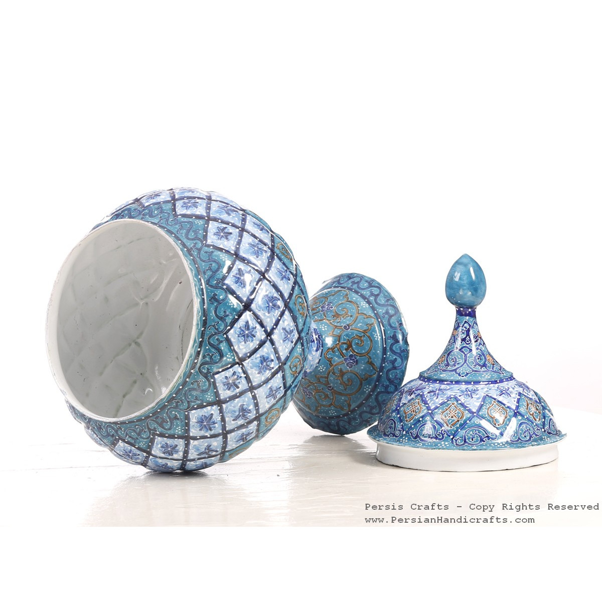 Enamel (Minakari) Pedestal Dish with Lid - HE3043-Persian Handicrafts