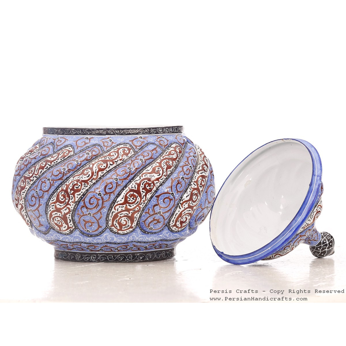 Enamel (Minakari) Large Sugar/Candy Pot - HE3046-Persian Handicrafts