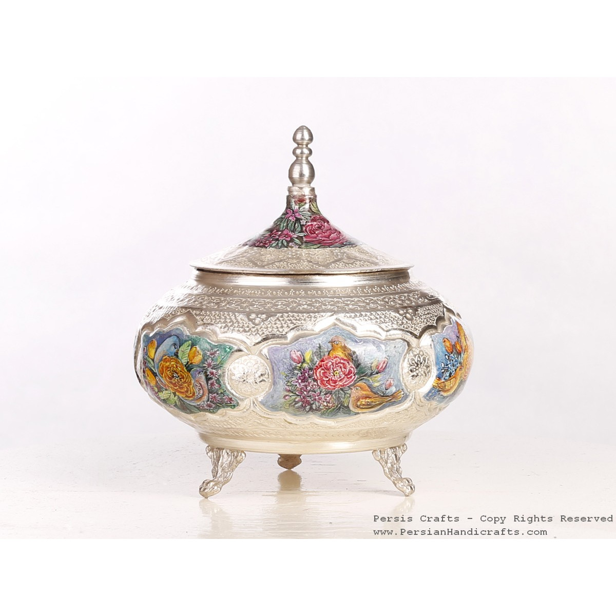 Enamel Engraved Sweet Bowl with Lid- HE3050-Persian Handicrafts