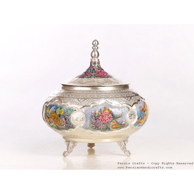 Enamel Engraved Sweet Bowl with Lid- HE3050