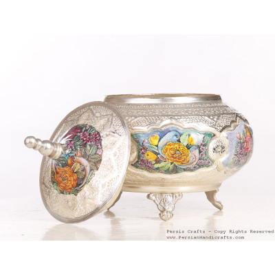 Enamel Engraved Sweet Bowl with Lid- HE3050
