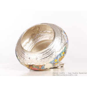 Enamel Engraved Sweet Bowl with Lid- HE3050-Persian Handicrafts