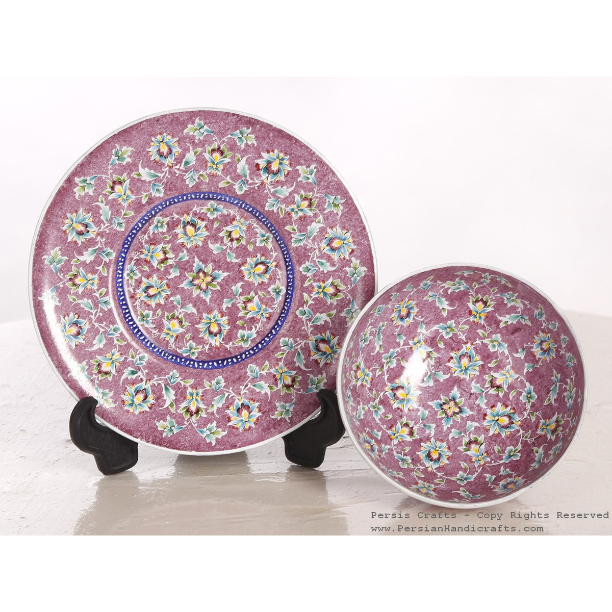 Enamel (Minakari) Mini Candy/Nut Bowl & Plate - HE3052-Persian Handicrafts