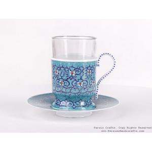 Enamel (Minakari) Tea Cup & Saucer - HE3603-Persian Handicrafts
