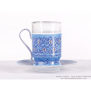 Enamel (Minakari) Tea Cup & Saucer - HE3604-Persian Handicrafts