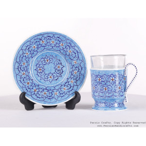 Enamel (Minakari) Tea Cup & Saucer - HE3604-Persian Handicrafts