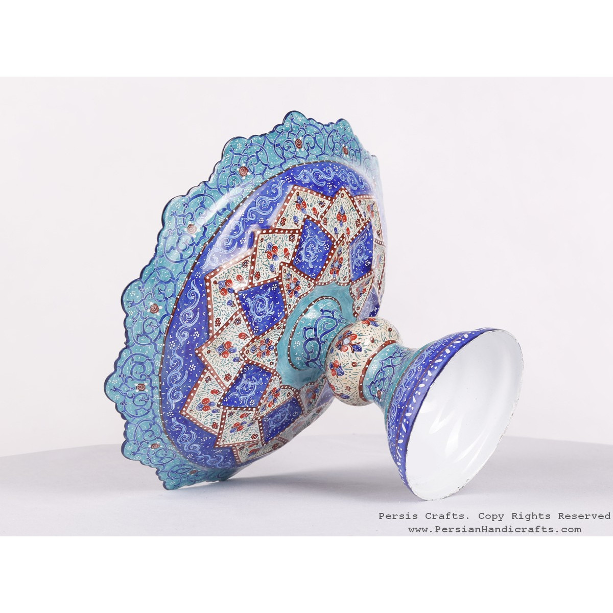 Enamel (Minakari) Pedestal Cookie Platter - HE3606-Persian Handicrafts