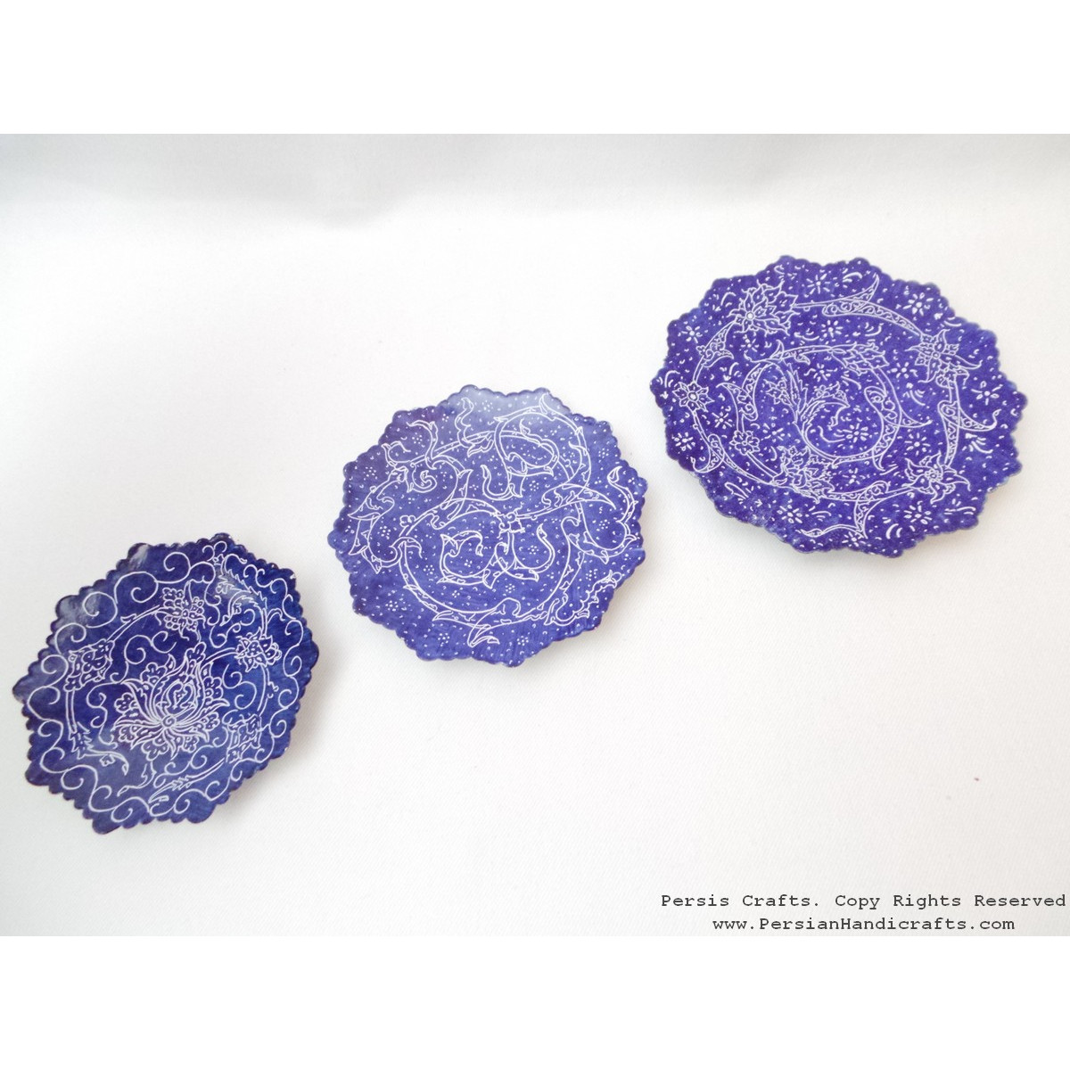 3PCS Wall Hanging Plate  - Enamel Minakari  - HE3615-Persian Handicrafts