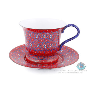 Enamel (Minakari) Tea Cup & Saucer - HE3803-Persian Handicrafts
