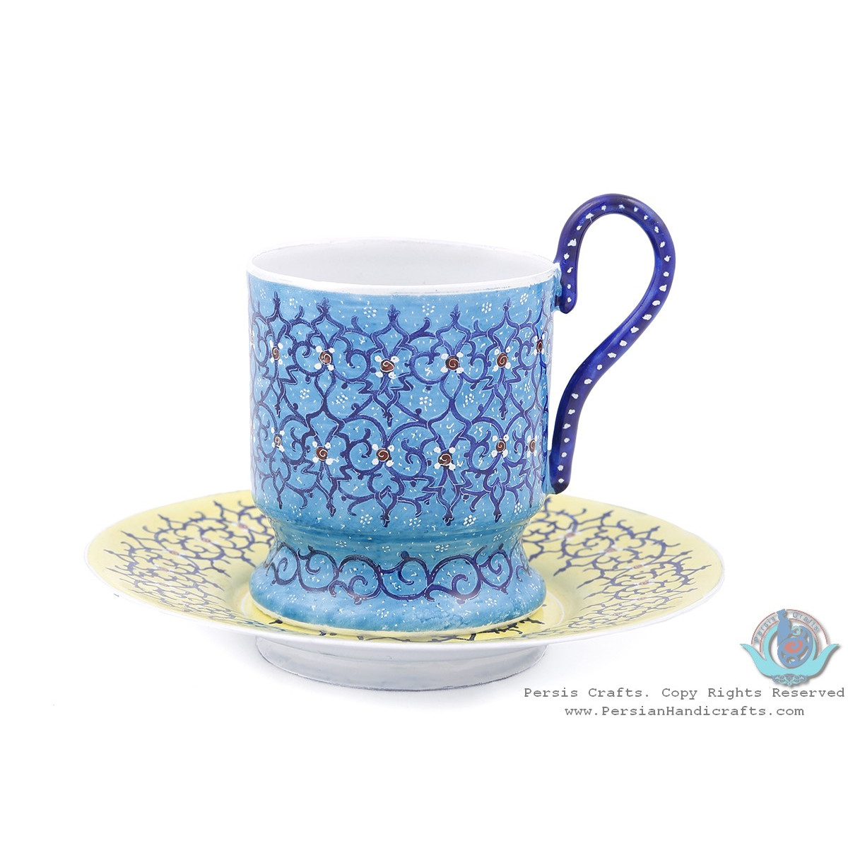 Enamel (Minakari) Tea Cup & Saucer - HE3804-Persian Handicrafts