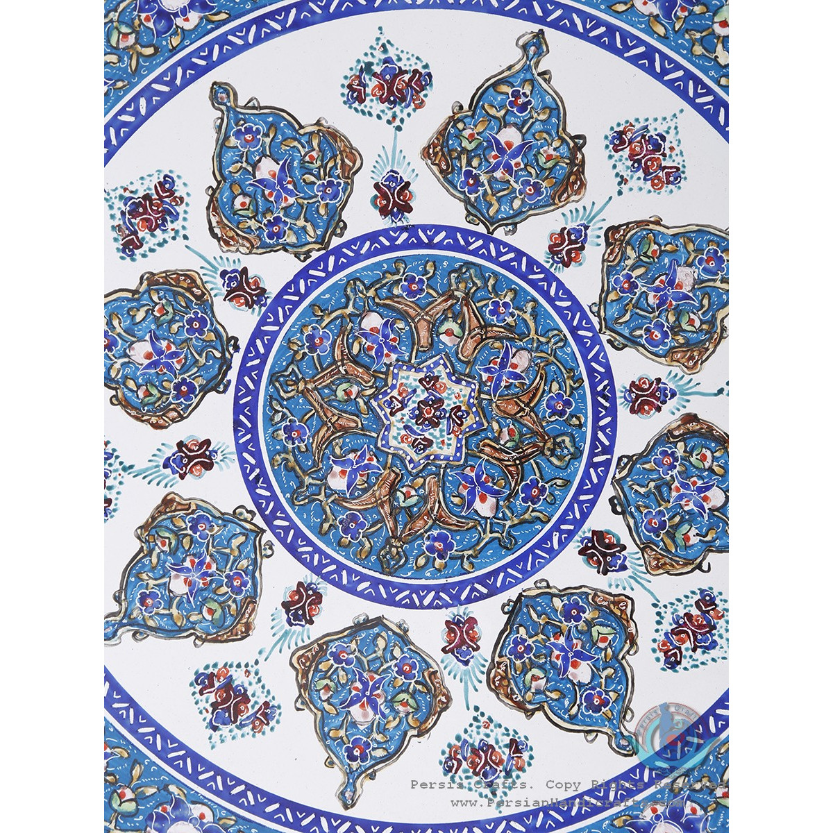 Enamel Eslimi Khatai Design Minakari Wall Plate - HE3906-Persian Handicrafts