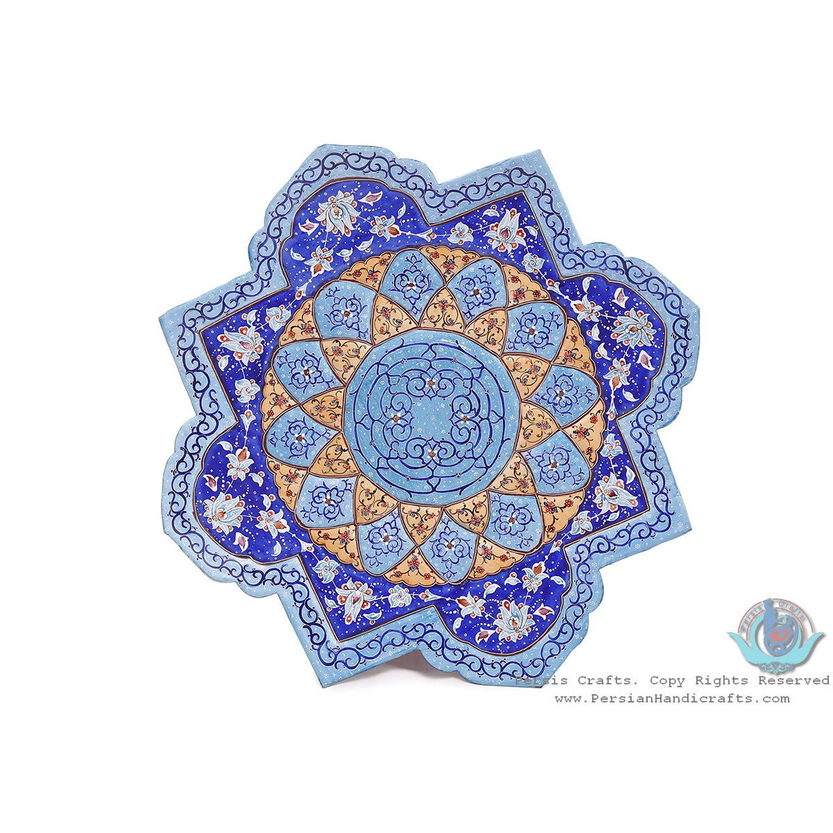 Enamel Toranj Eslimi Minakari Octogonal Wall Plate - HE3909-Persian Handicrafts