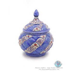 Enamel Toranj Eslimi Minakari Sugar Pot/Candy Dish - HE3910-Persian Handicrafts