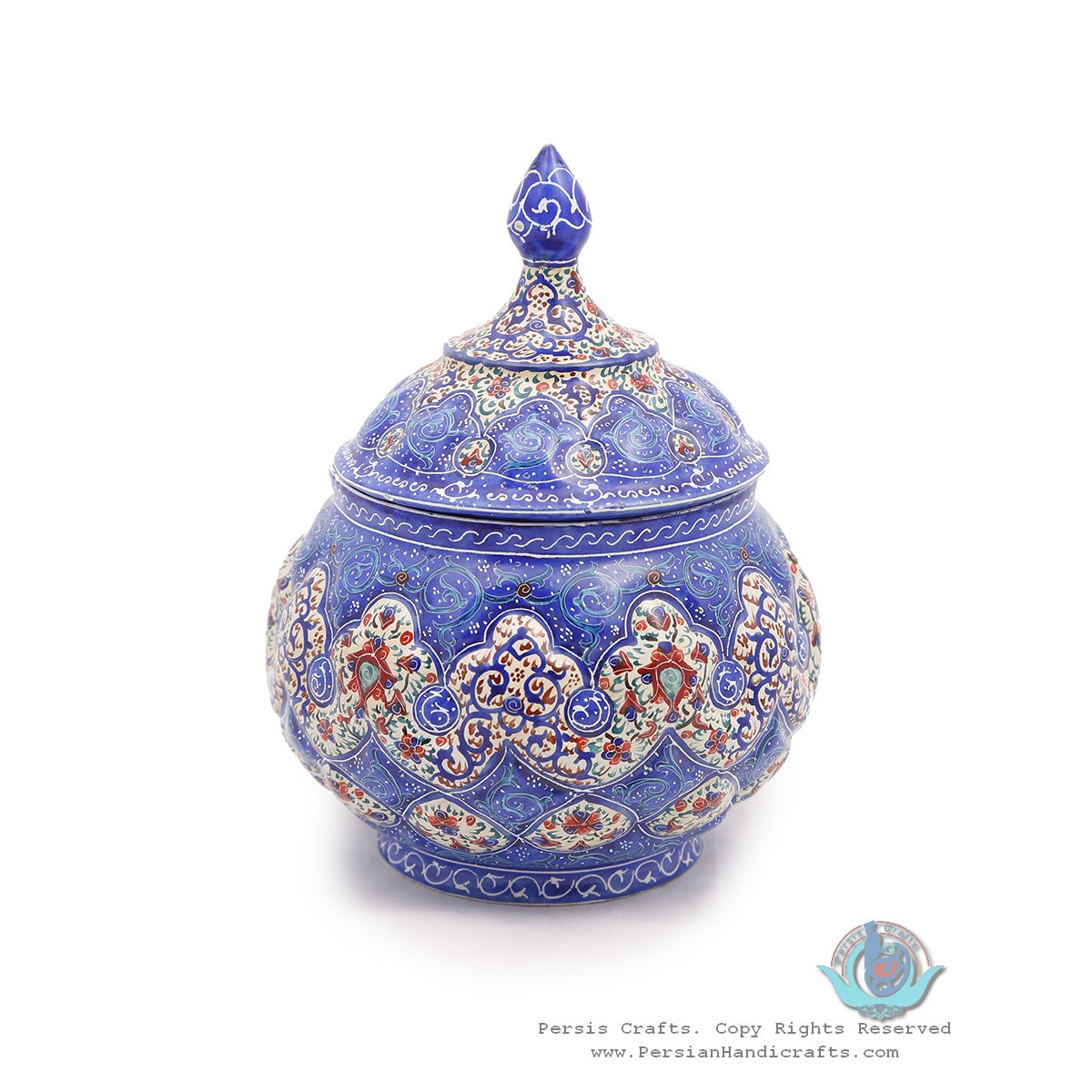 Enamel Toranj Eslimi Minakari Sugar Pot/Candy Dish - HE3911-Persian Handicrafts