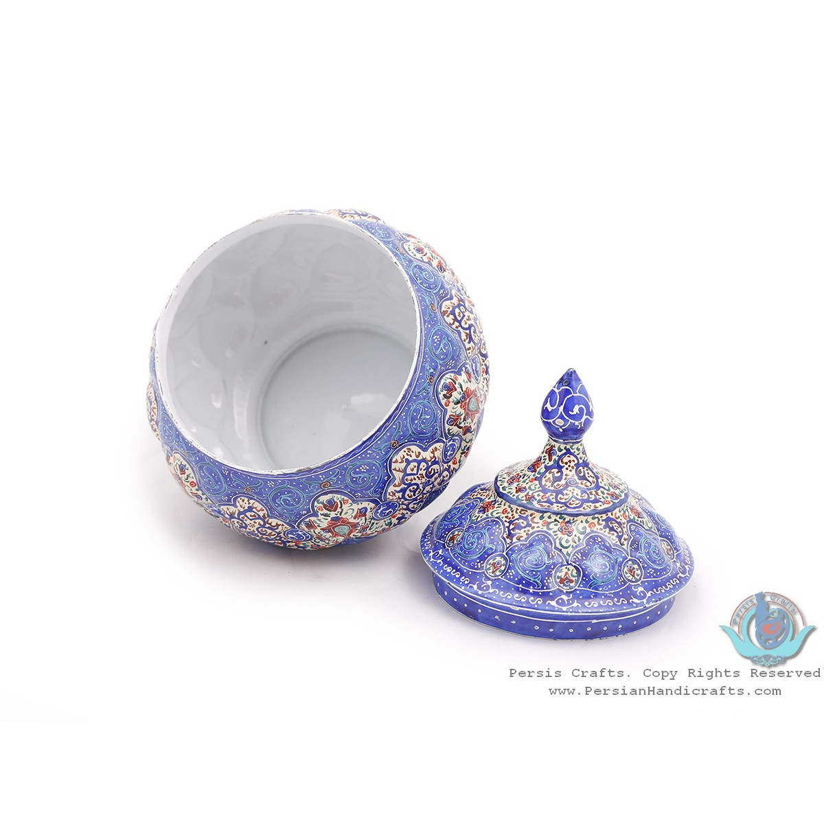 Enamel Toranj Eslimi Minakari Sugar Pot/Candy Dish - HE3911-Persian Handicrafts