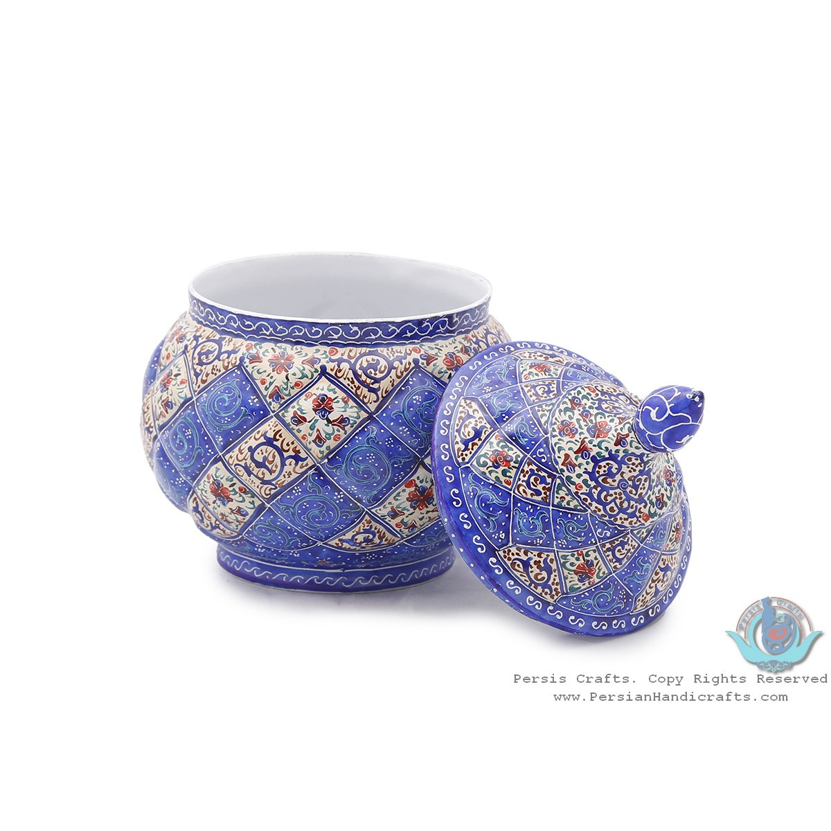 Enamel Classical Eslimi Toranj Minakari Sugar Bowl - HE3912-Persian Handicrafts