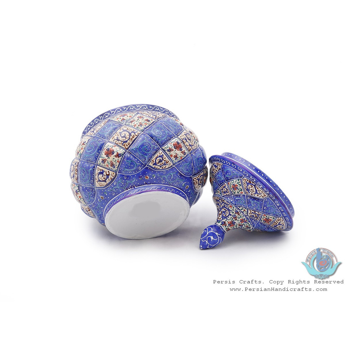 Enamel Classical Eslimi Toranj Minakari Sugar Bowl - HE3912-Persian Handicrafts