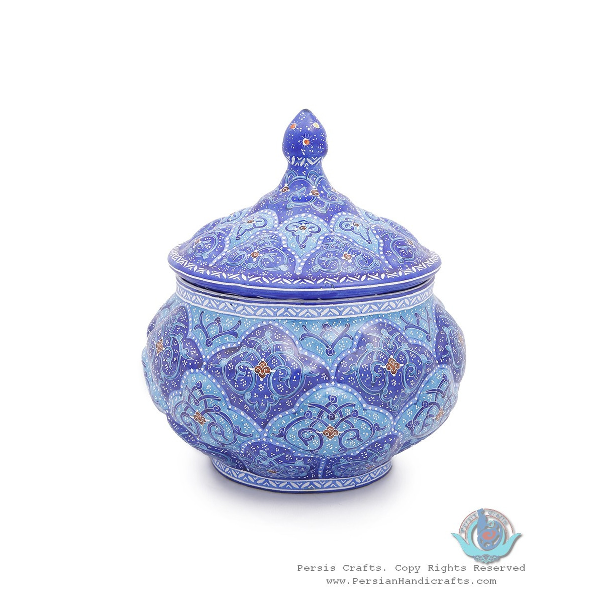 Enamel Minakari Protruded Eslimi Sugar Pot/Candy Dish - HE3913-Persian Handicrafts
