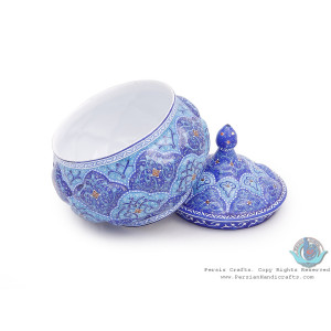 Enamel Minakari Protruded Eslimi Sugar Pot/Candy Dish - HE3913-Persian Handicrafts
