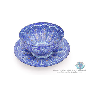 Privileged Enamel Protruded Eslimi Minakari Bowl & Plate - HE3914-Persian Handicrafts