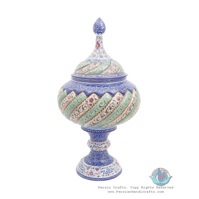 Privileged Enamel Toranj Minakari Pedestal Bowl with Lid - HE3916