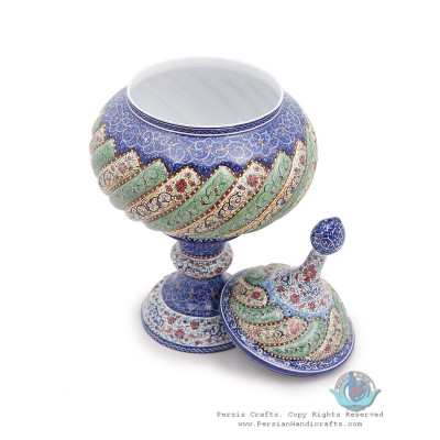 Privileged Enamel Toranj Minakari Pedestal Bowl with Lid - HE3916