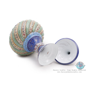 Privileged Enamel Toranj Minakari Pedestal Bowl with Lid - HE3916-Persian Handicrafts