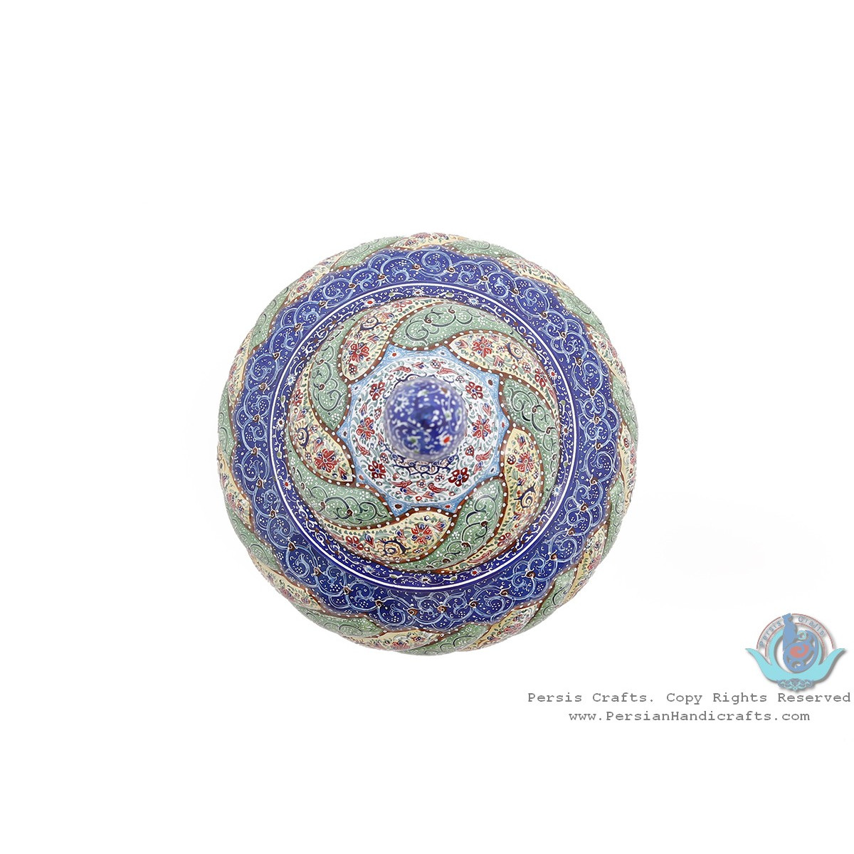 Privileged Enamel Toranj Minakari Pedestal Bowl with Lid - HE3916-Persian Handicrafts