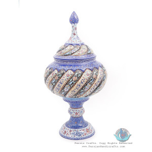Privileged Enamel Toranj Minakari Pedestal Bowl with Lid - HE3917-Persian Handicrafts