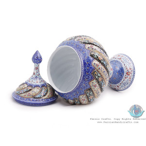 Privileged Enamel Toranj Minakari Pedestal Bowl with Lid - HE3917-Persian Handicrafts