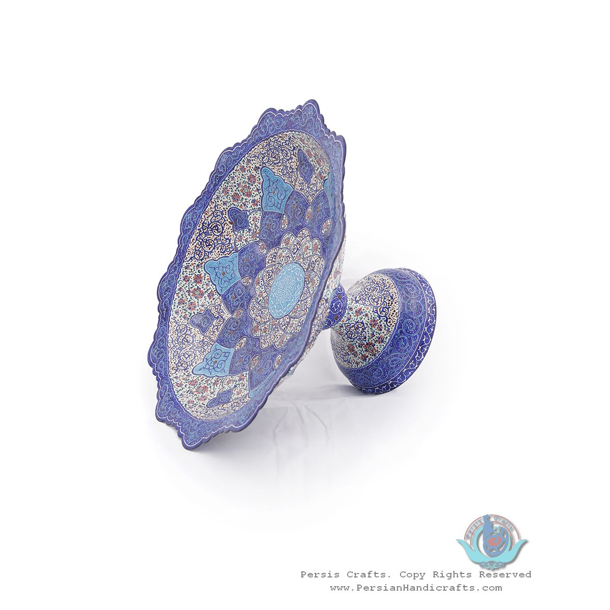 Enamel Classical Toranj Eslimi Minakari Pedestal Platter - HE3919-Persian Handicrafts