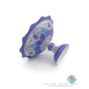 Enamel Classical Toranj Eslimi Minakari Pedestal Platter - HE3919-Persian Handicrafts