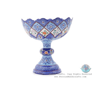 Premium Pedestal Dish w Azure Eslimi Minakari Design - HE4000-Persian Handicrafts