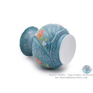 Excellent Flower Vase w Eslimi & Flower on Turquoise Mina - HE4001-Persian Handicrafts