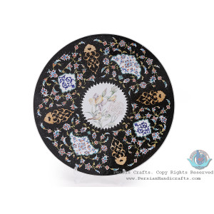 Exceptional Black Wall Plate w Colorful Eslimi Toranj - HE4004-Persian Handicrafts