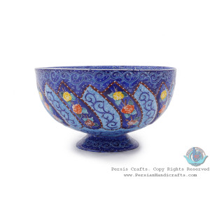 Classy Bowl & Plate Azure Minakari w Flower Eslimi Design- HE4007-Persian Handicrafts