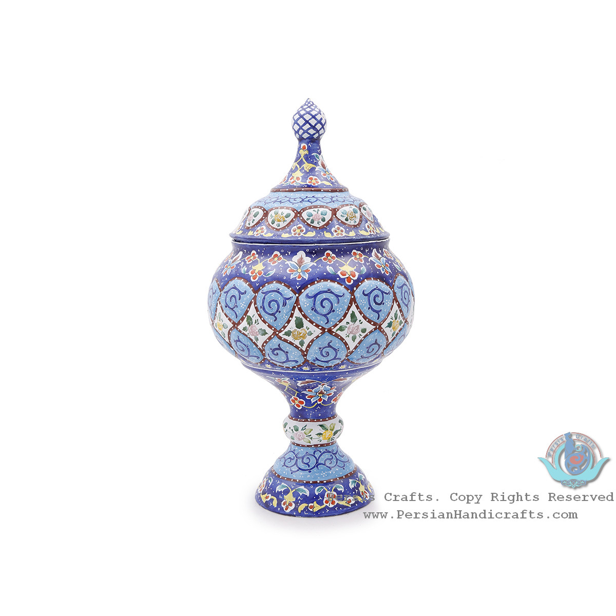 Classy Pedestal Candy Dish w Flower Eslimi Design - HE4006-Persian Handicrafts