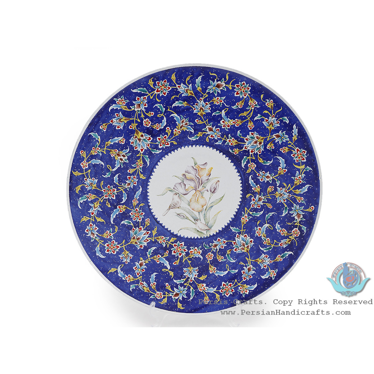Exceptional Azure Wall Plate w Colorful Eslimi Toranj - HE4008-Persian Handicrafts