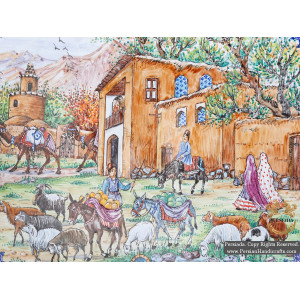 Traditional Persian Village Portrait | Hand Painted Minakari | HE5108-Persian Handicrafts