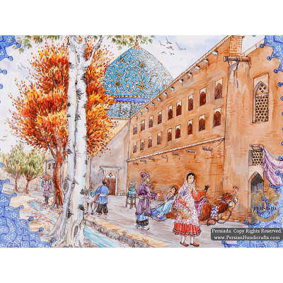 Old Isfahan with Shah Mosque Scenery | Hand Painted Minakari | HE5109 Old Isfahan with Shah Mosque Scenery | Hand Painted Minakari | HE5109