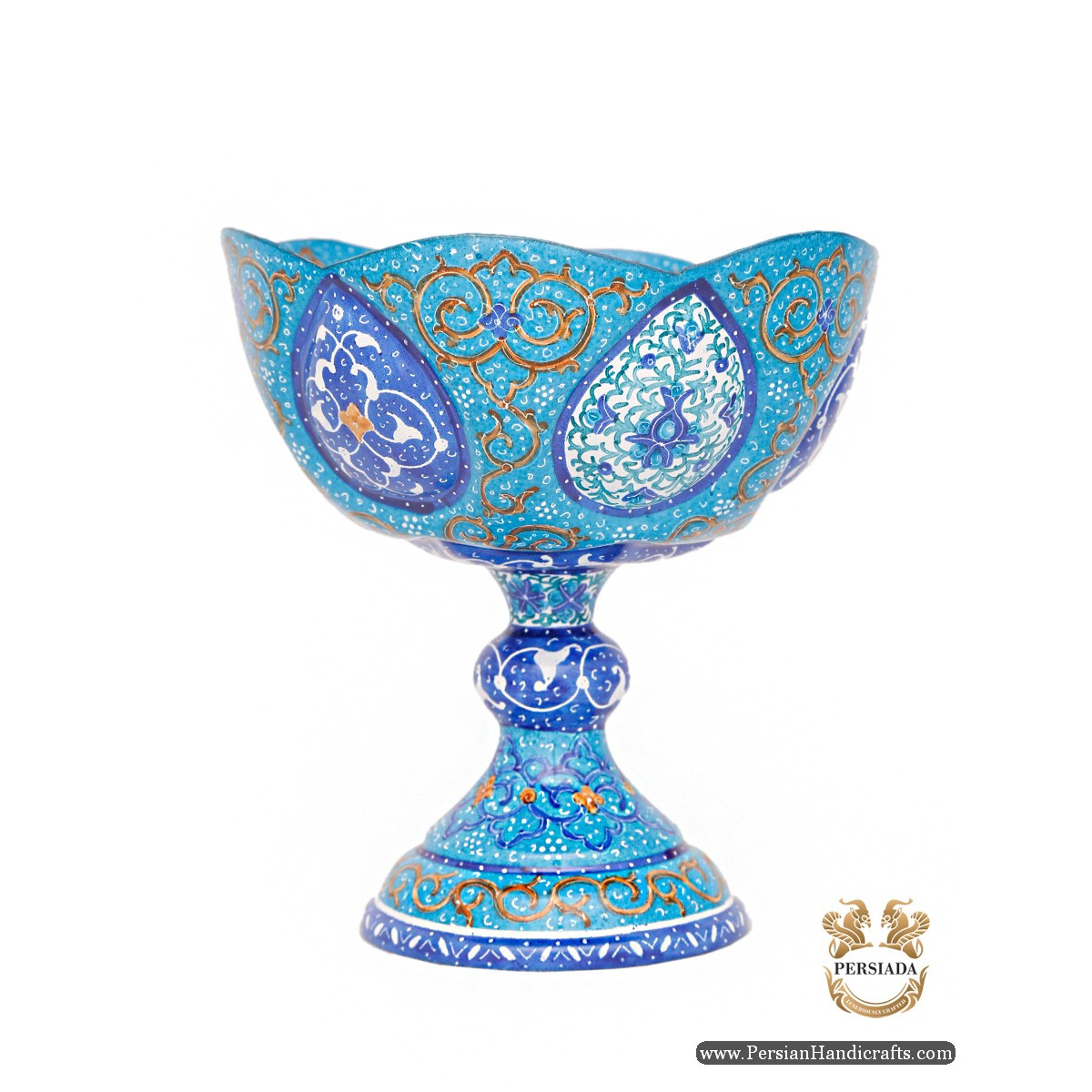 Pedestal Dish | Hand Painted Minakari | HE6101-Persian Handicrafts