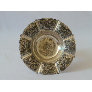 Hand Engraving on Sliver Plated Pedestal Bowl Plate - HG2003-Persian Handicrafts