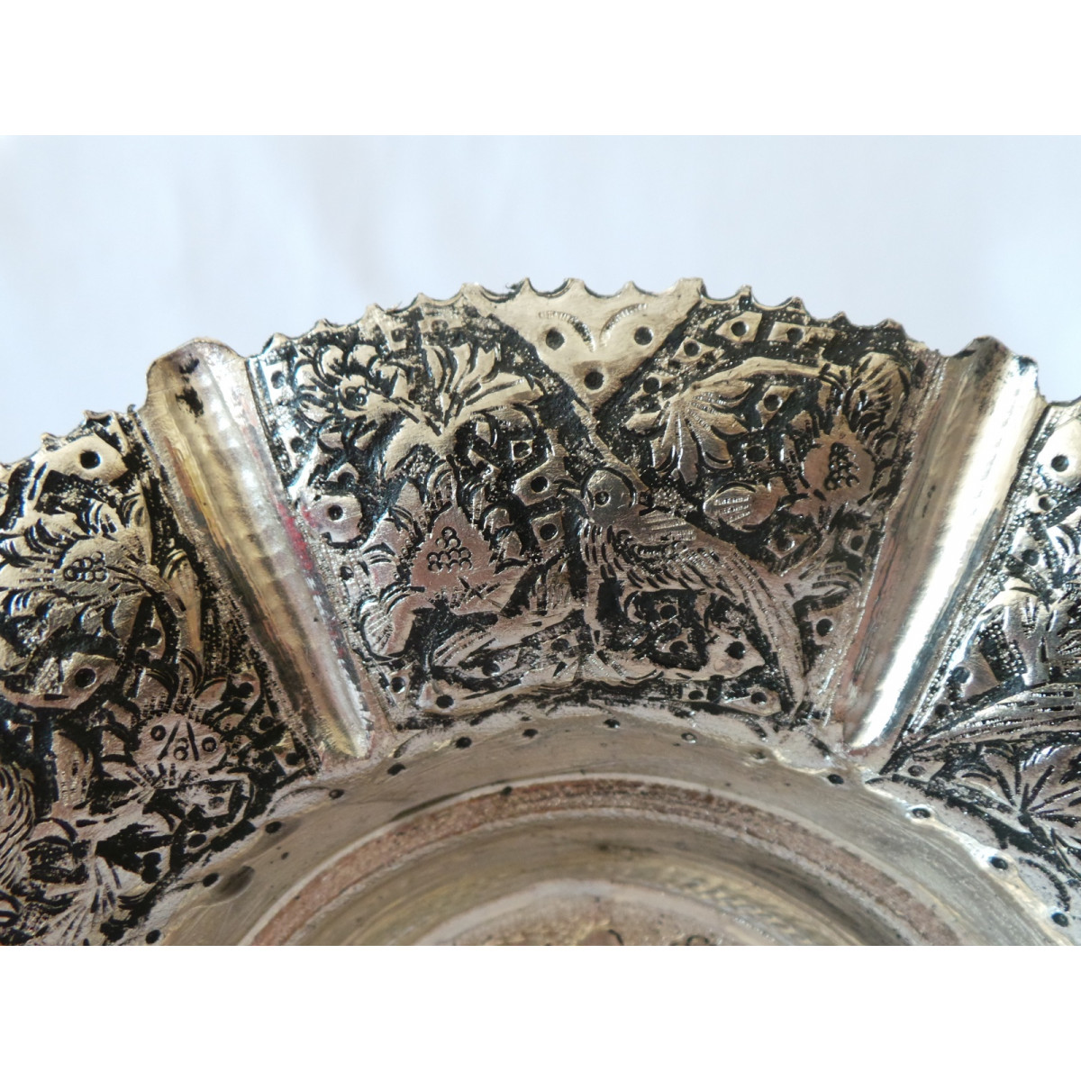 Hand Engraving on Sliver Plated Pedestal Bowl Plate - HG2003-Persian Handicrafts