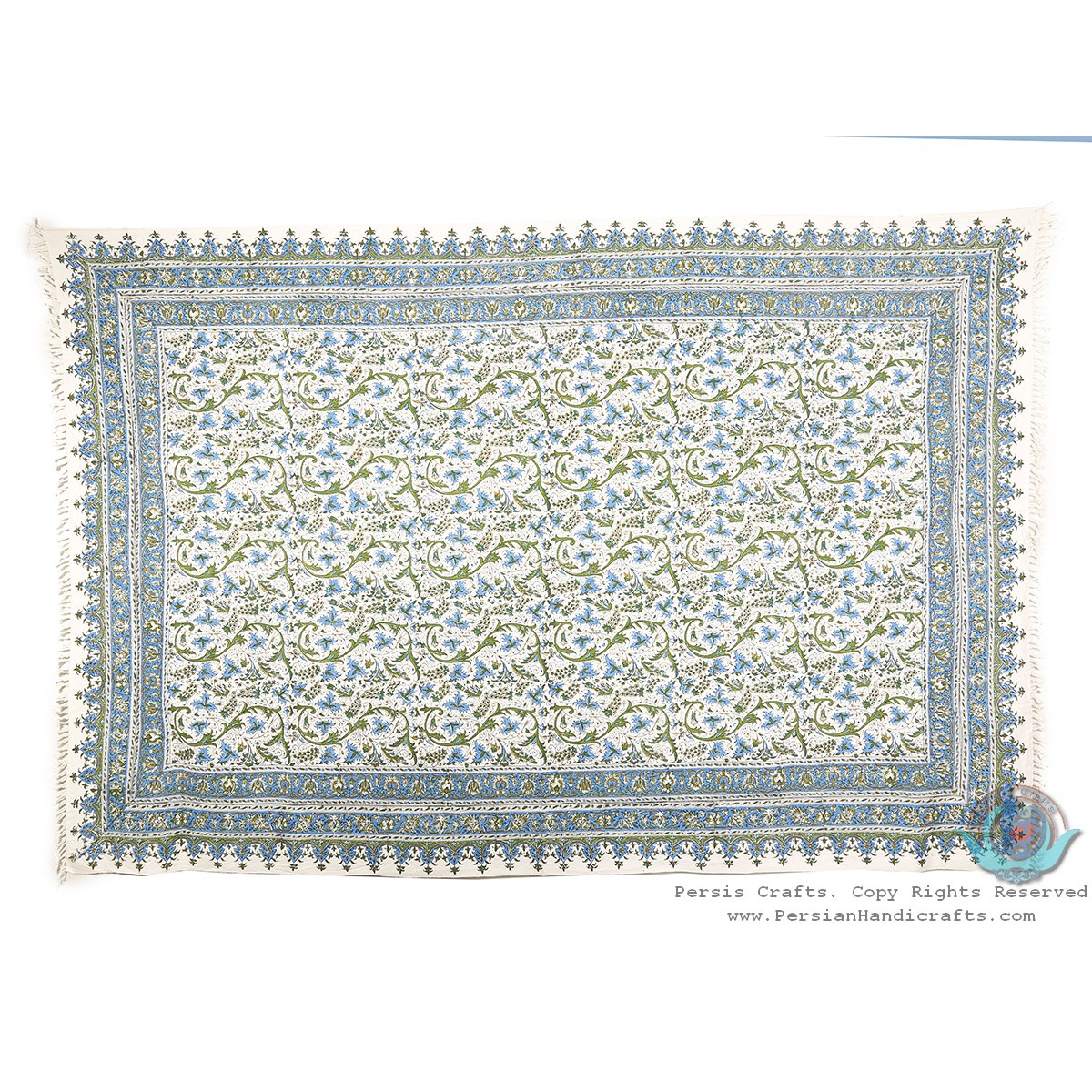 Persian Tapestry Grape & Flower Ghalamkar Bedspread or Tablecloth - HGH3904-Persian Handicrafts