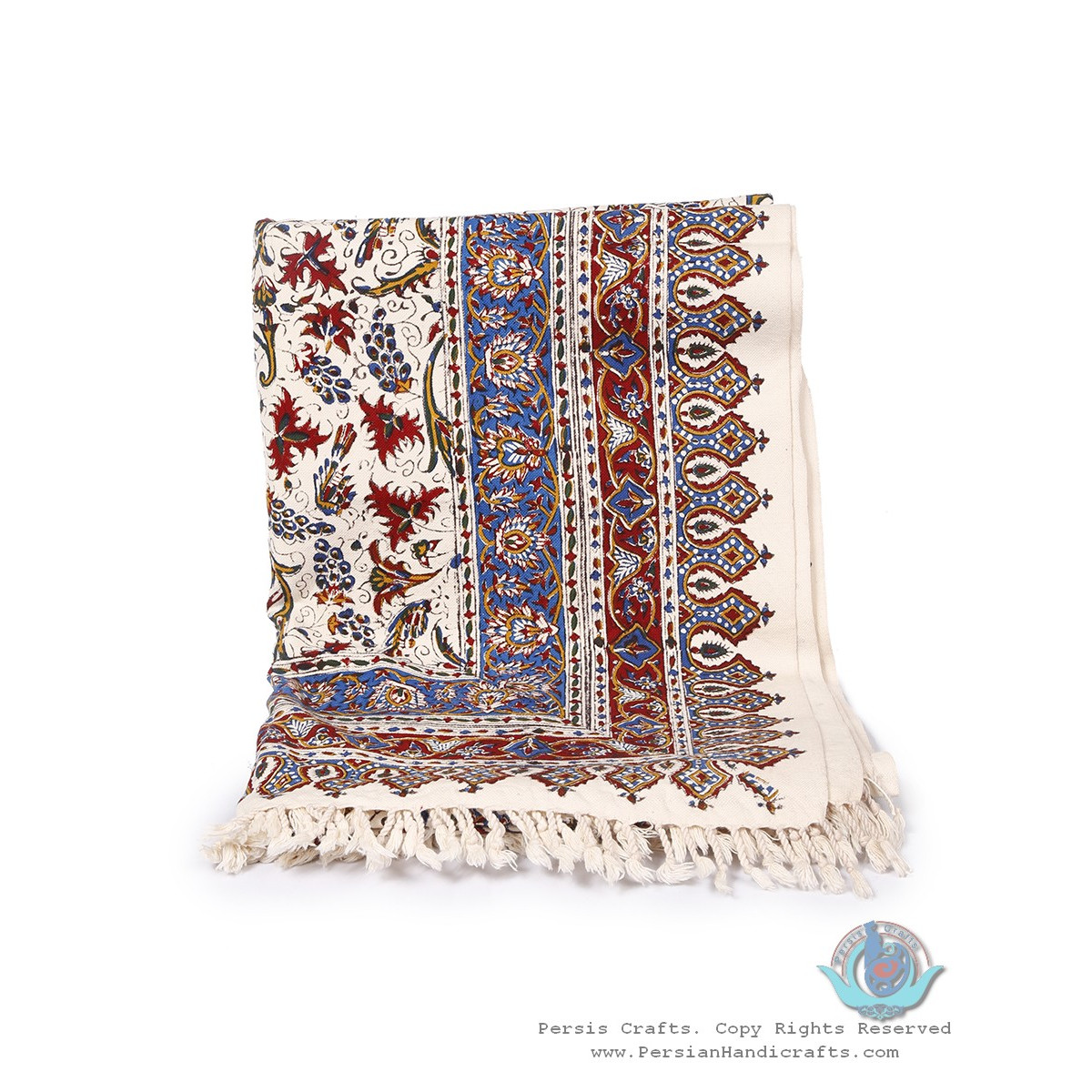 Persian Tapestry Grape & Flower Ghalamkar Bedspread or Tablecloth - HGH3905-Persian Handicrafts