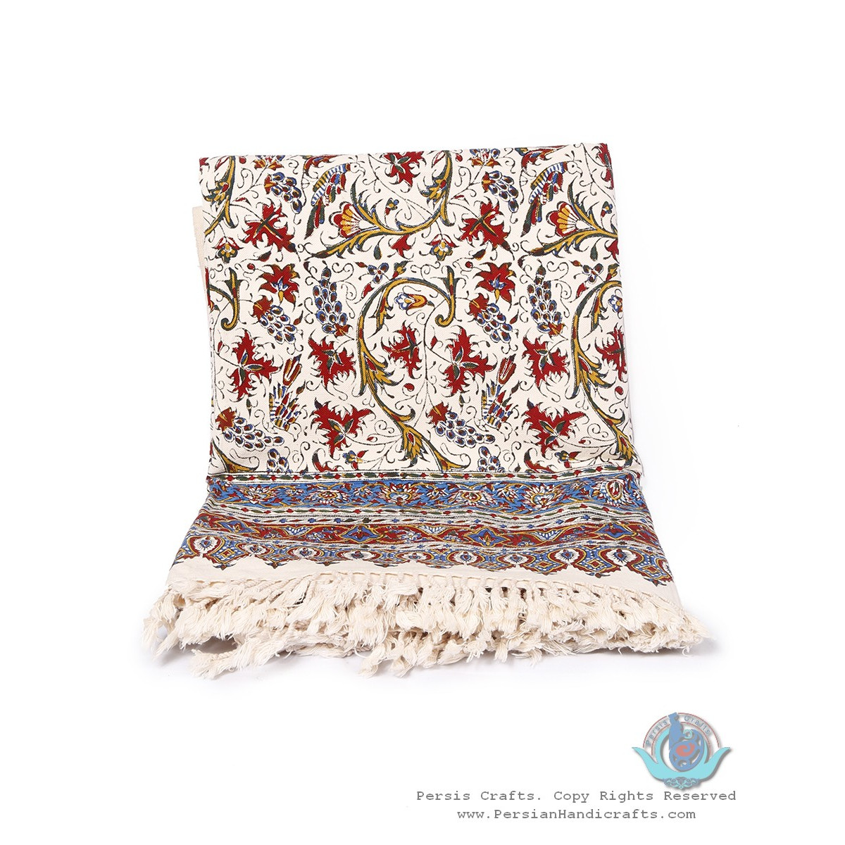 Persian Tapestry Grape & Flower Ghalamkar Bedspread or Tablecloth - HGH3907-Persian Handicrafts